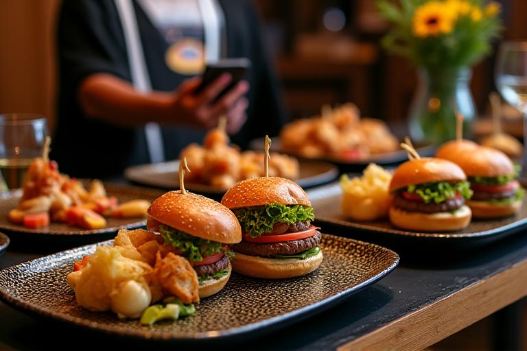 ヤマトバーガーのケータリングイベントの準備風景、スタッフが料理を並べている