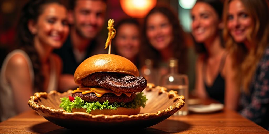 プライベートパーティーで提供されるYAMATA BURGERのワニの姿焼き、ゲストが楽しんでいる