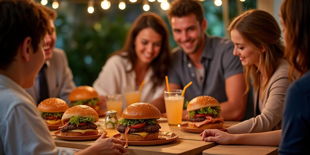 結婚式の二次会でヤマトバーガーのケータリング、新郎新婦とゲストが楽しんでいる